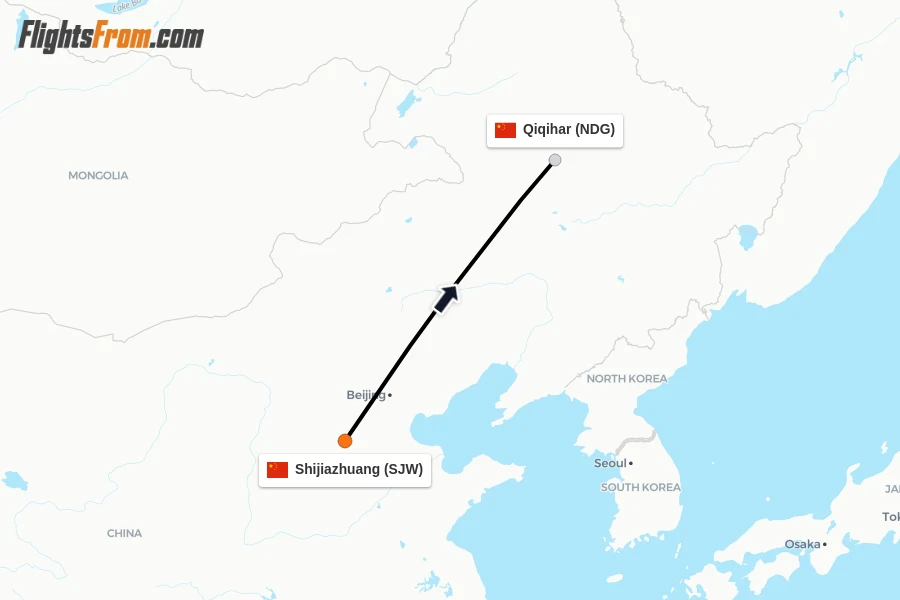 Flights from Shijiazhuang to Qiqihar route map