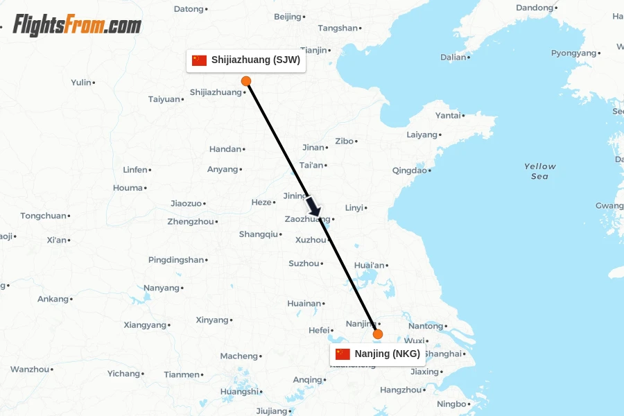 Flights from Shijiazhuang to Nanjing route map