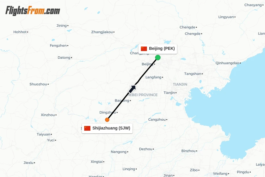 Flights from Shijiazhuang to Beijing route map