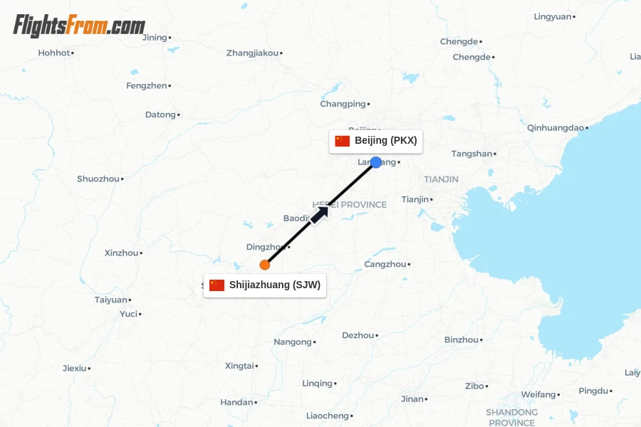 Flights from Shijiazhuang to Beijing route map