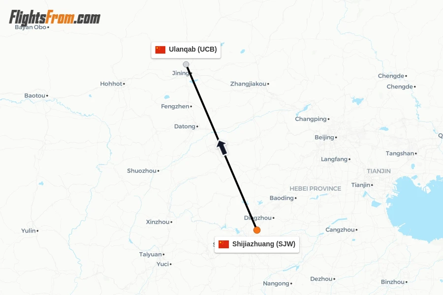 Flights from Shijiazhuang to Ulanqab route map