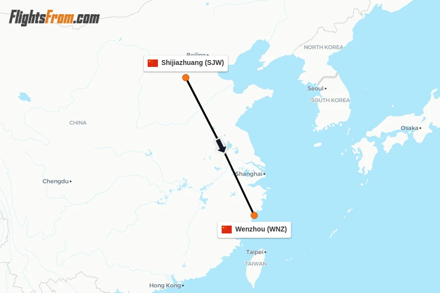 Flights from Shijiazhuang to Wenzhou route map