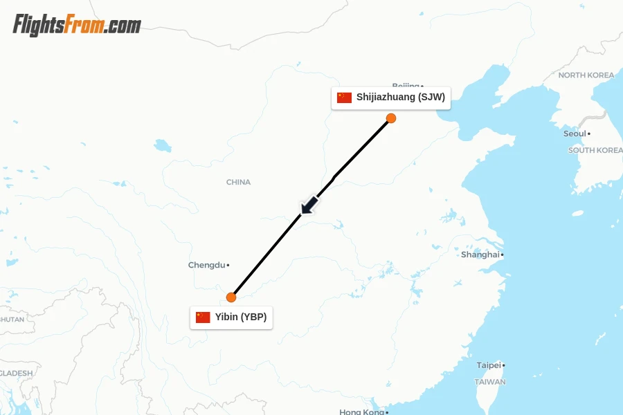 Flights from Shijiazhuang to Yibin route map