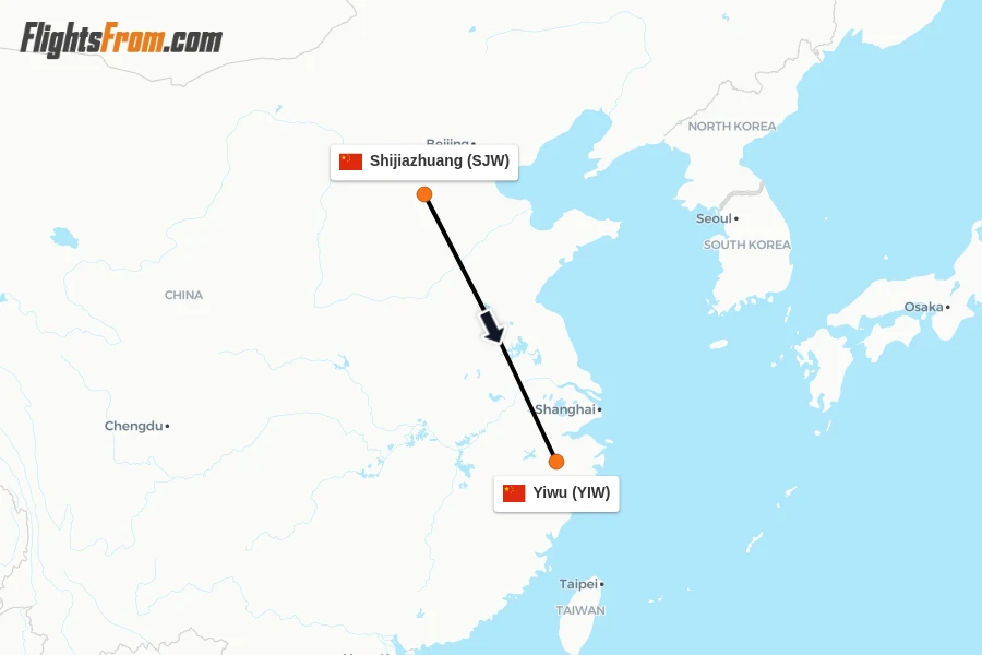 Flights from Shijiazhuang to Yiwu route map