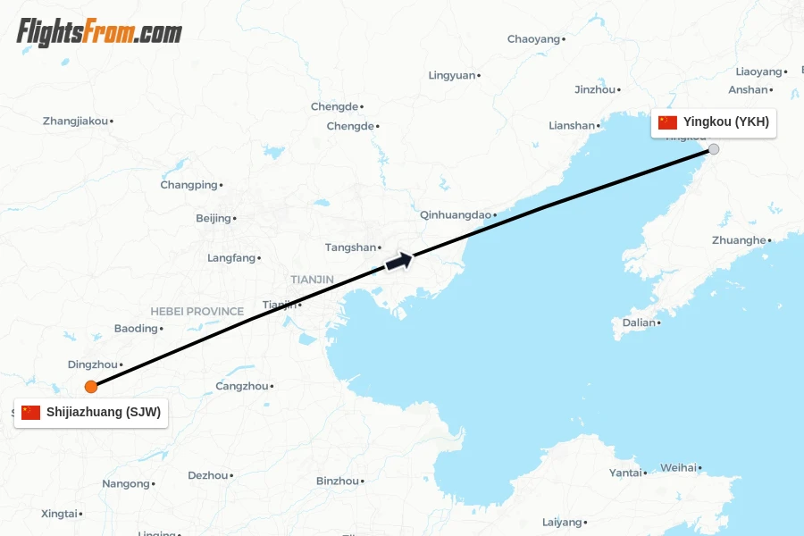 Flights from Shijiazhuang to Yingkou route map