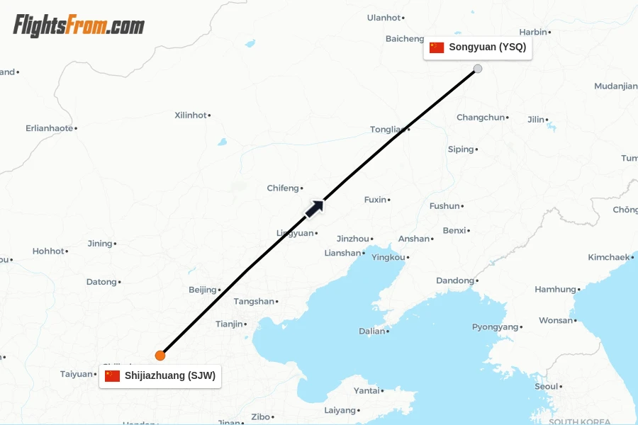 Flights from Shijiazhuang to Songyuan route map