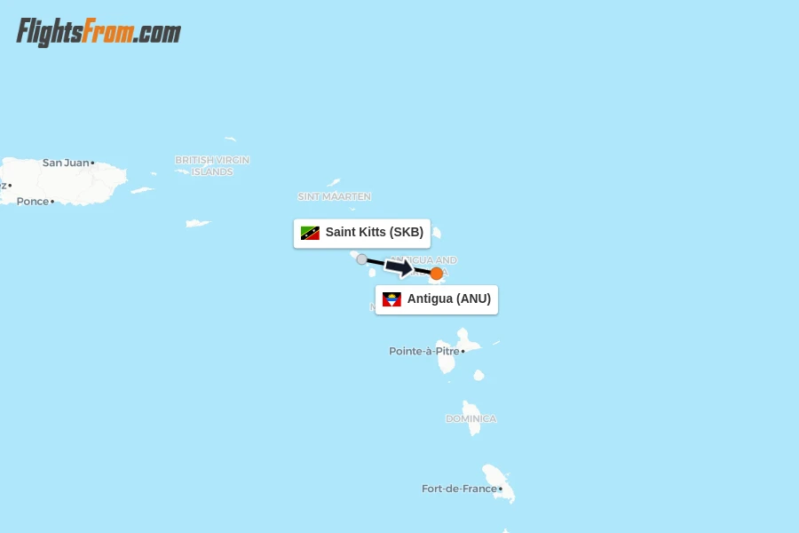 Flights from Saint Kitts to Antigua route map