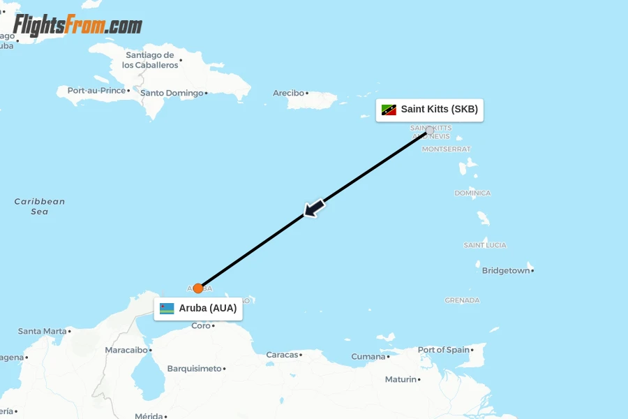 Flights from Saint Kitts to Aruba route map