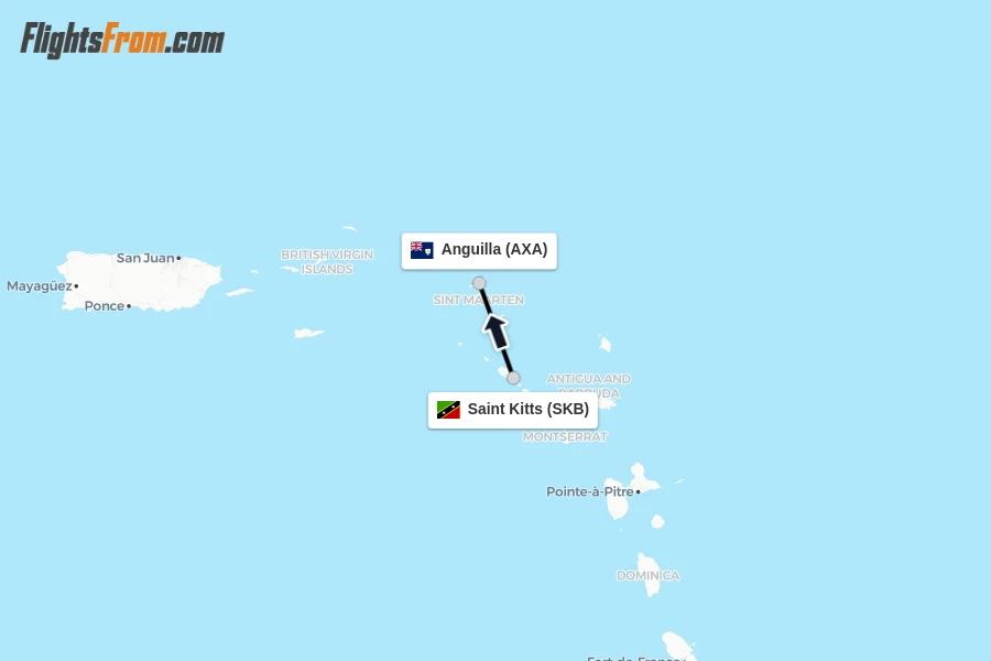 Flights from Saint Kitts to Anguilla route map