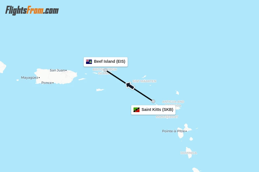 Flights from Saint Kitts to Beef Island route map