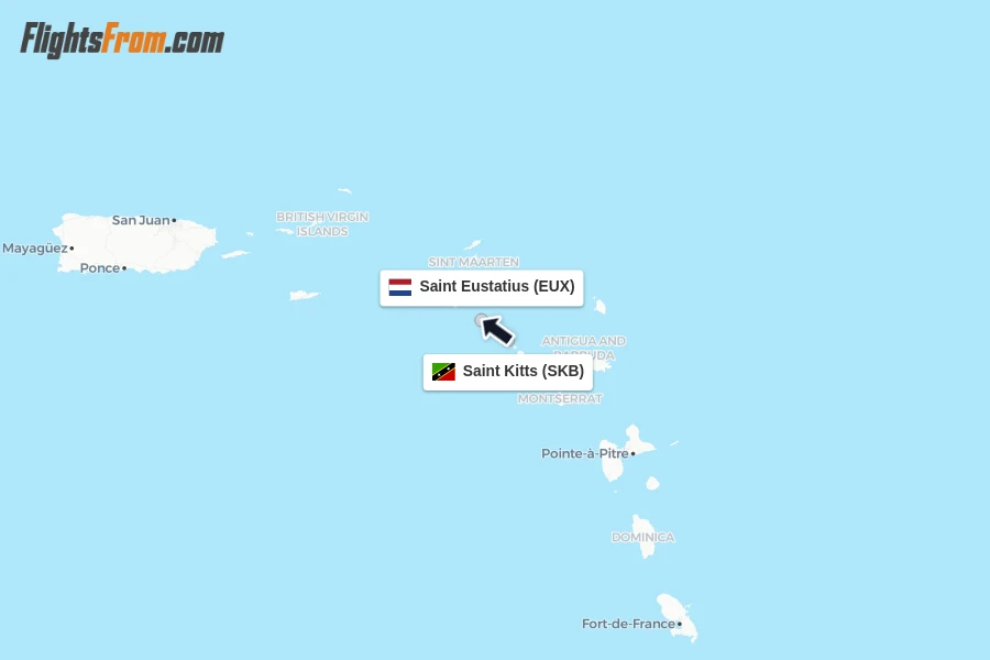 Flights from Saint Kitts to Saint Eustatius route map