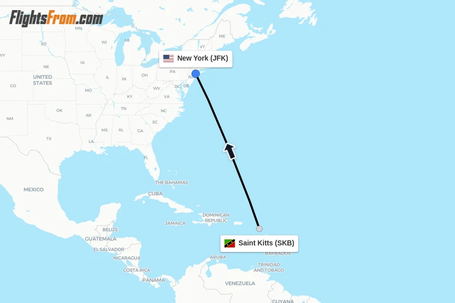 Flights from Saint Kitts to New York route map