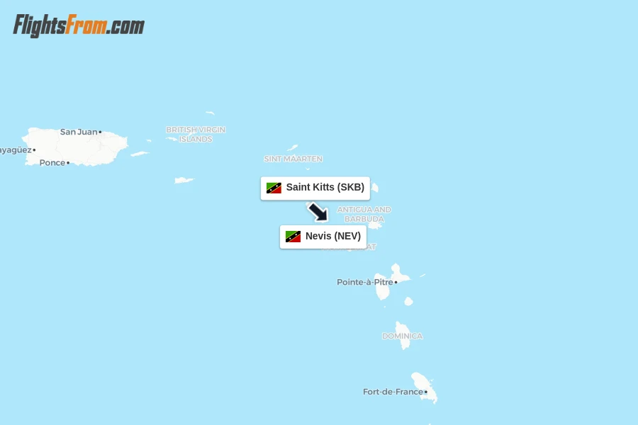 Flights from Saint Kitts to Nevis route map