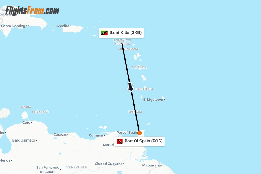 Flights from Saint Kitts to Port Of Spain route map