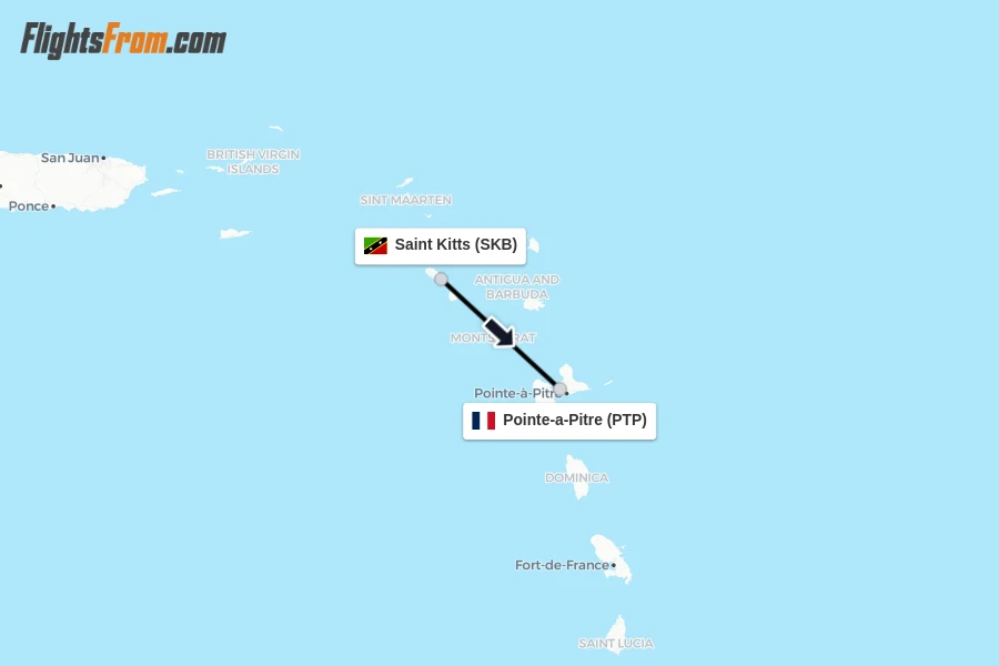 Flights from Saint Kitts to Pointe-a-Pitre route map