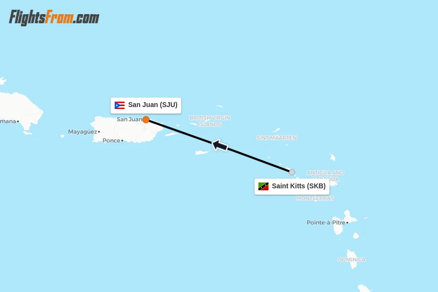 Flights from Saint Kitts to San Juan route map