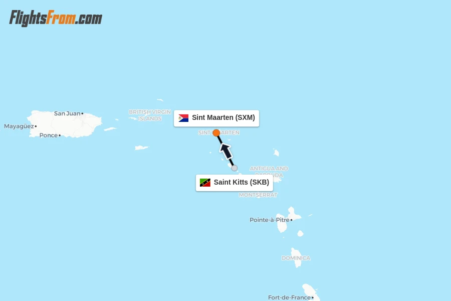 Flights from Saint Kitts to Sint Maarten route map