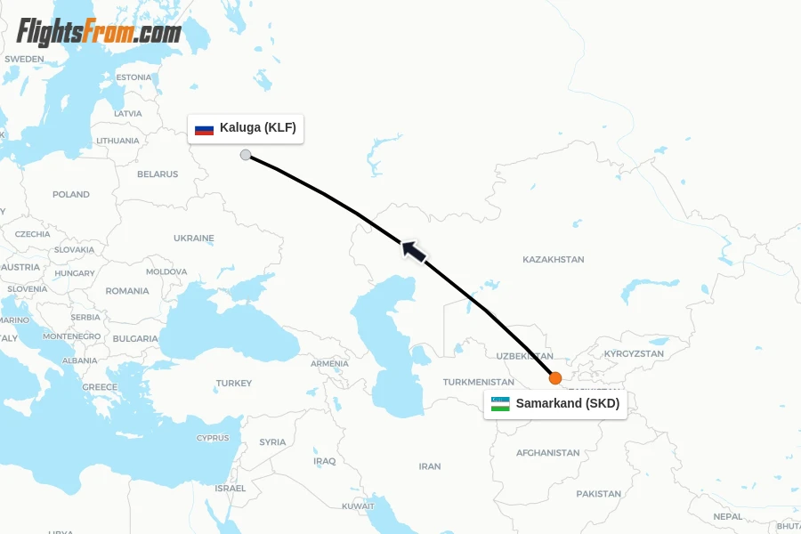 Flights from Samarkand to Kaluga route map