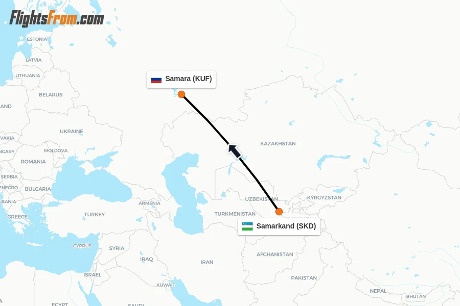 Flights from Samarkand to Samara route map