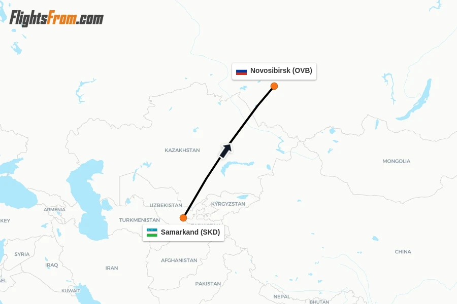 Flights from Samarkand to Novosibirsk route map