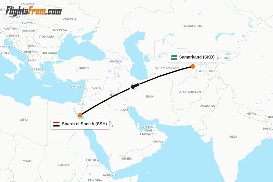 Flights from Samarkand to Sharm el Sheikh route map