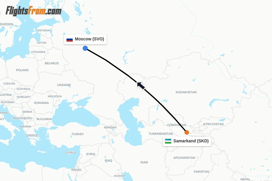 Flights from Samarkand to Moscow route map