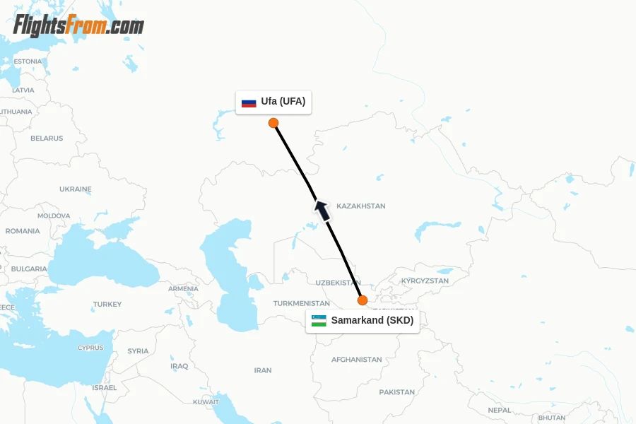 Flights from Samarkand to Ufa route map