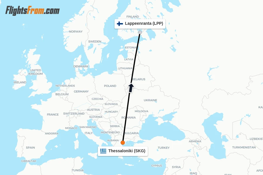 Flights from Thessaloniki to Lappeenranta route map