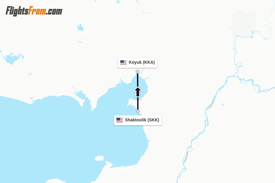Flights from Shaktoolik to Koyuk route map