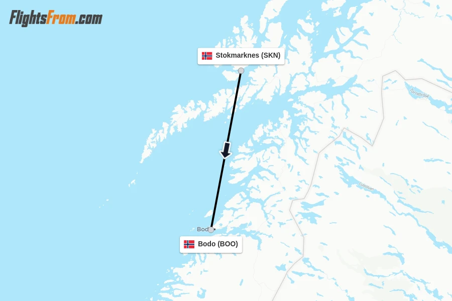 Flights from Stokmarknes to Bodo route map