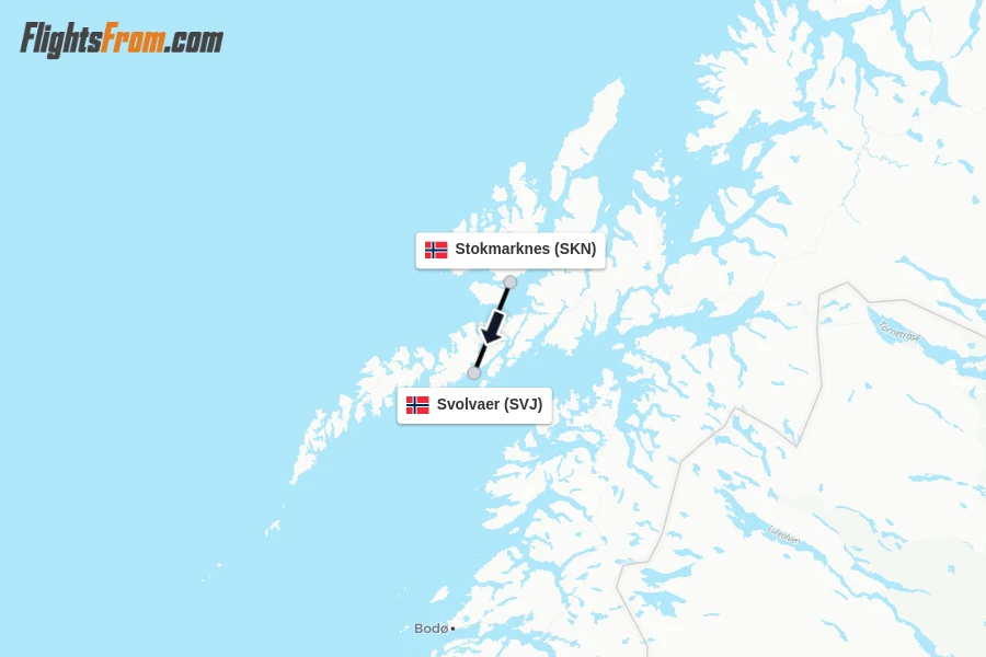Flights from Stokmarknes to Svolvaer route map