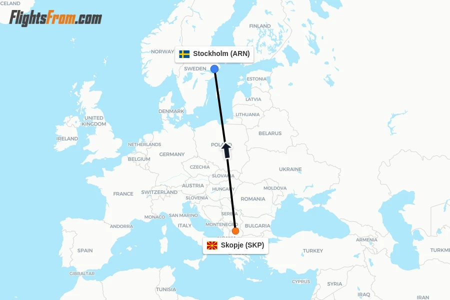 Flights from Skopje to Stockholm route map