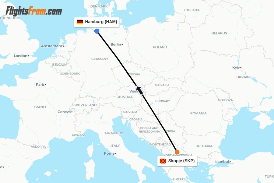 Flights from Skopje to Hamburg route map