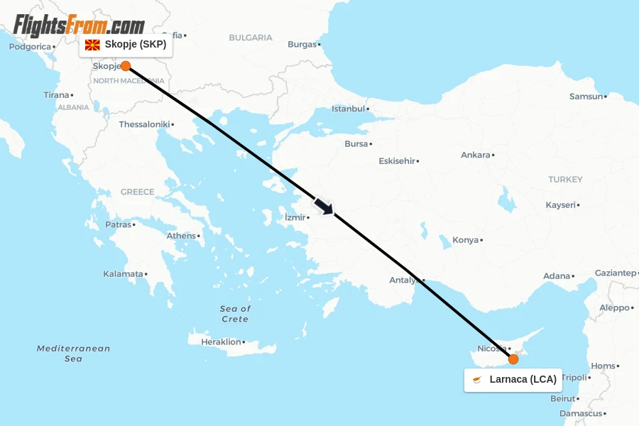 Flights from Skopje to Larnaca route map