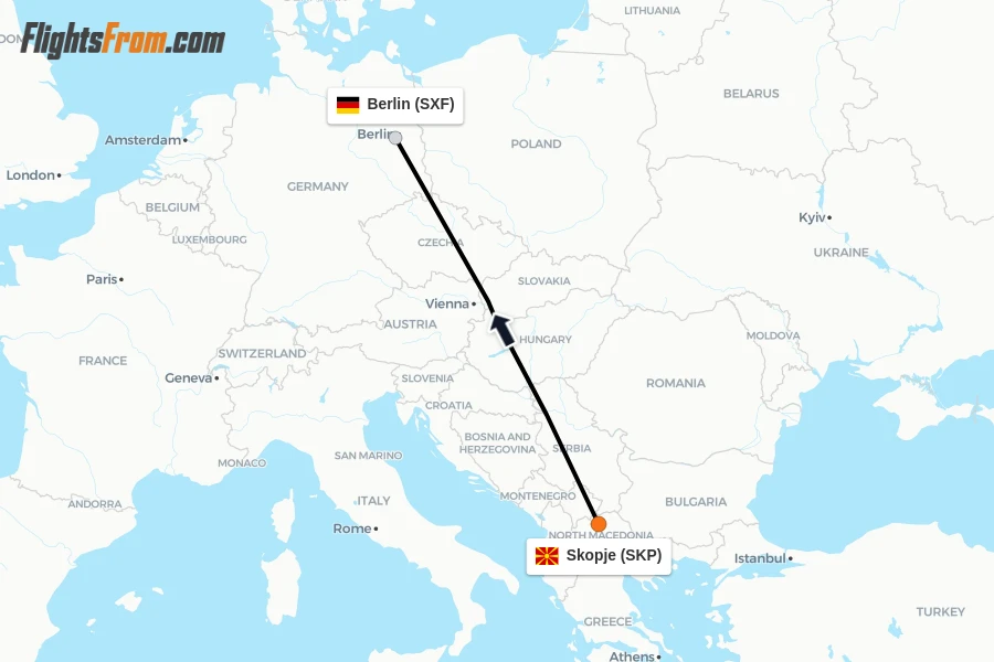 Flights from Skopje to Berlin route map