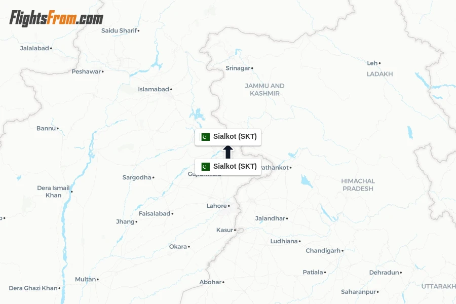 Flights from Sialkot to Sialkot route map