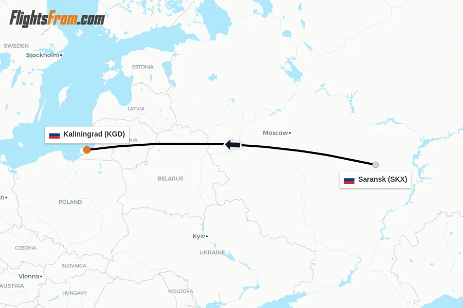 Flights from Saransk to Kaliningrad route map