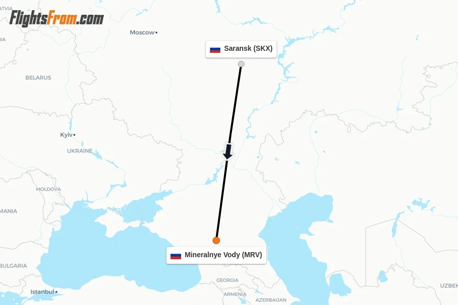 Flights from Saransk to Mineralnye Vody route map