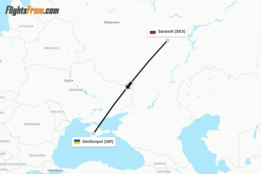 Flights from Saransk to Simferopol route map