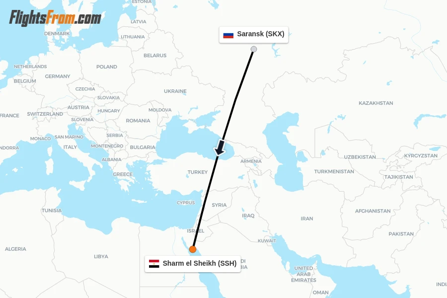 Flights from Saransk to Sharm el Sheikh route map