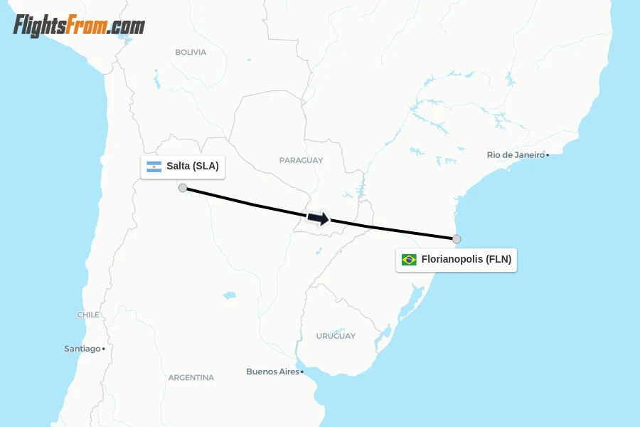 Flights from Salta to Florianopolis route map