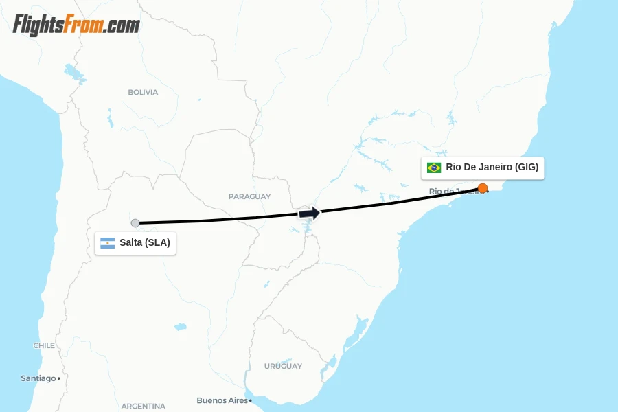 Flights from Salta to Rio De Janeiro route map