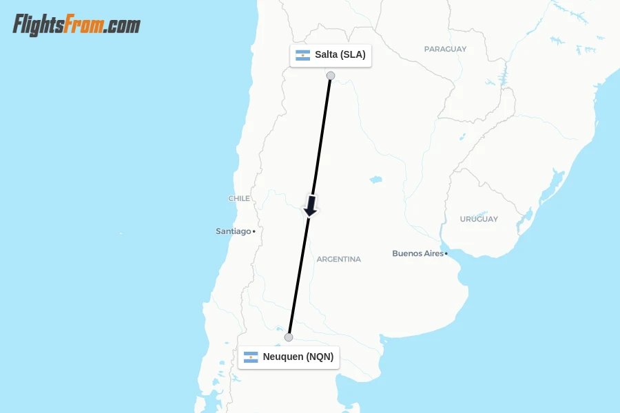 Flights from Salta to Neuquen route map