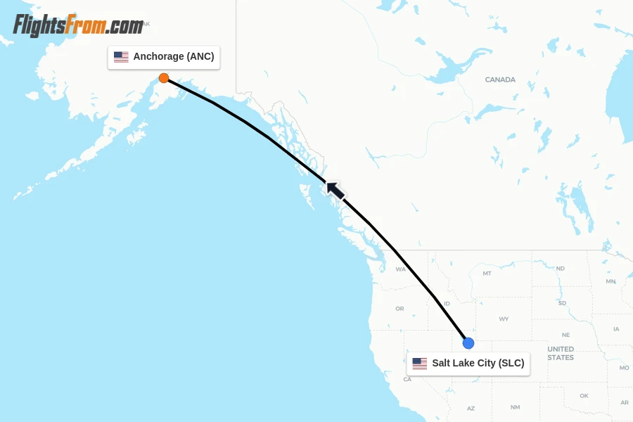 Flights from Salt Lake City to Anchorage route map