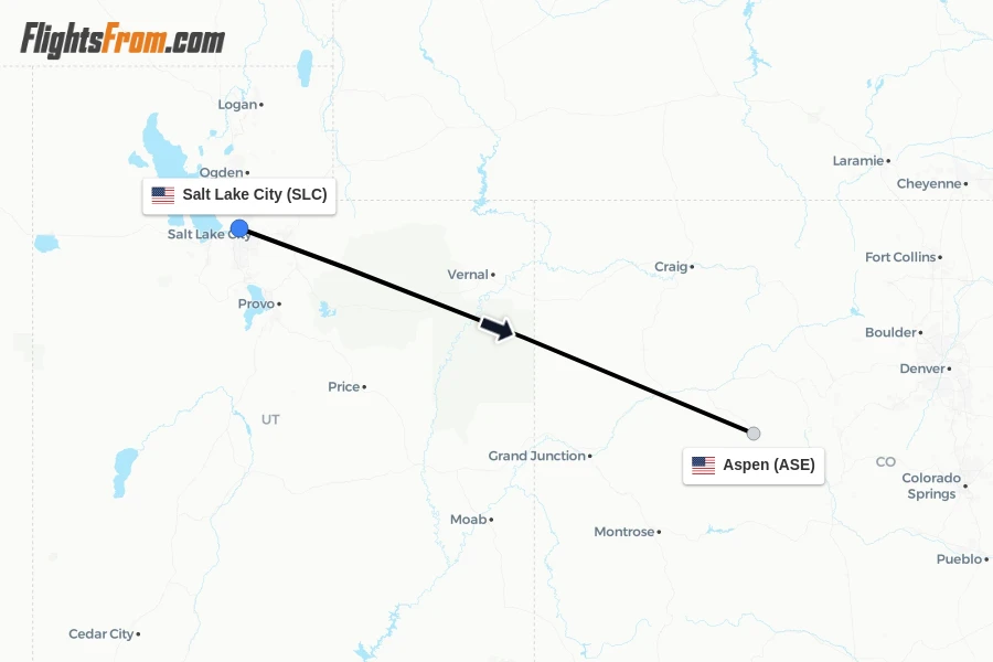 Flights from Salt Lake City to Aspen route map