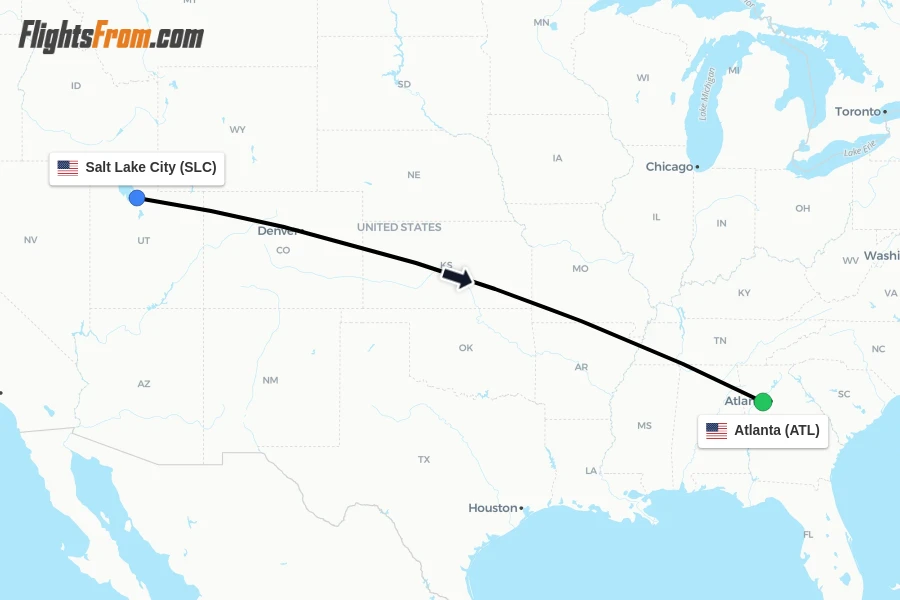 Flights from Salt Lake City to Atlanta route map