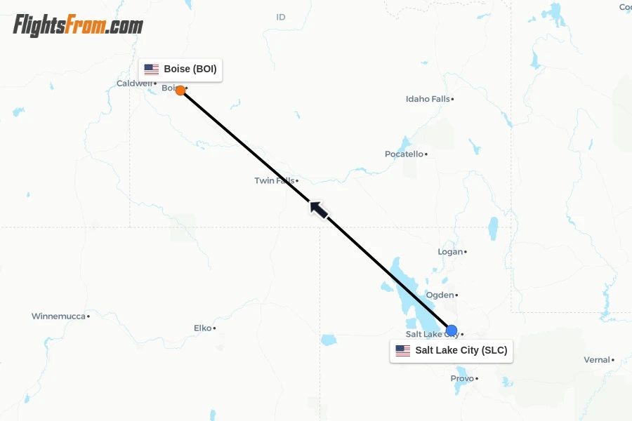 Flights from Salt Lake City to Boise route map