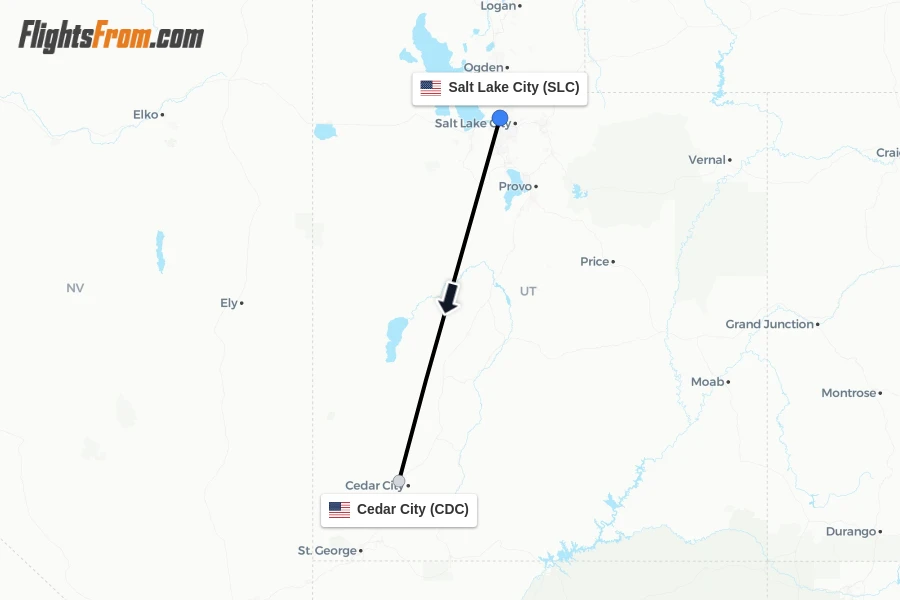 Flights from Salt Lake City to Cedar City route map