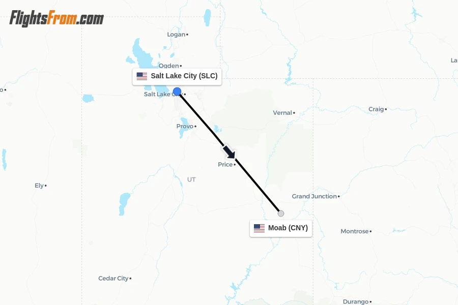 Flights from Salt Lake City to Moab route map