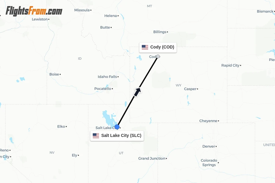 Flights from Salt Lake City to Cody route map